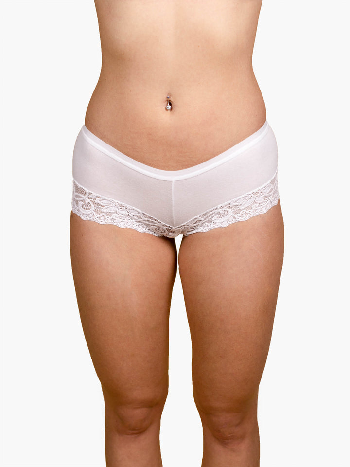 Cotton boyshort with wide lace - White